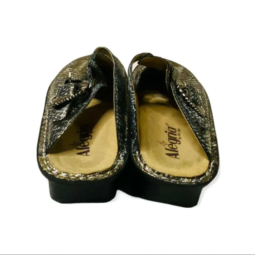 Alegria Posh Pewter Snake Print ALG-759 Leather Slip On Mules Sandals Sz… - Picture 7 of 9